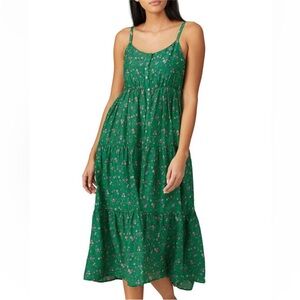 Xirena Sophie Floral Printed Tiered Sleeveless Button Down Midi Dress Green Sz S